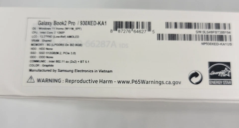 Samsung Galaxy Book2 Pro (SOLO CAJA SIN PORTÁTIL *Buen Estado*) Caja Vacía Foto 2 de 4