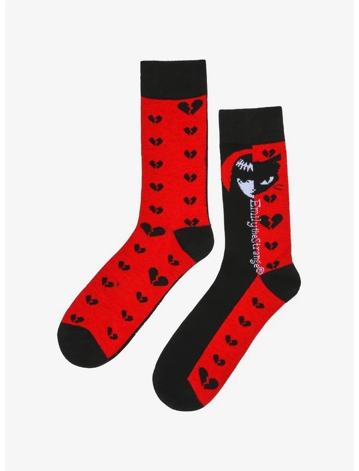 Calcetines Emily The Strange Split Crew rojos negros talla 8-12 Hot Topic 2023 nuevos con etiquetas Foto 3 de 3