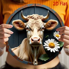Decor#Cow with Flowers Aluminum Art 8x8 Inch