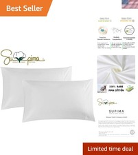 100 Supima Cotton 600 Thread Count Queen Pillowcase Set of 2, Luxury Hotel P...