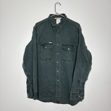 Vintage 90s Carhartt Heavyweight Work Button Up Shirt Green Size XL Faded