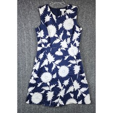 Isaac Mizrahi Dress Womens 18 Floral Navy Blue White Sleeveless Cotton Lined VG