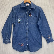 Vintage Disney Store Mickey Mouse Denim Button Up Shirt Embroidered Small Y2K