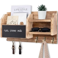 and Key Holder – Wall Mount Key Hanger with Shelf and 7 Metal Hooks – Decorat...