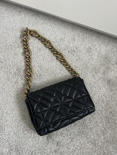 Zara Quilted Black Handbag With Gold Chain