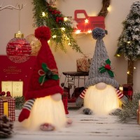 Weihnachtsdeko Wichtel Figuren 2 StüCk PlüSch Mit LED Licht Grau-Rot FüR Innen