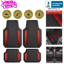 Chrometech Durable Rubber Car Floor Mats Set - Two-tone Black Red Design