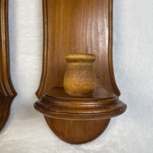 Set 2 VTG Wall Sconces Taper Candle Holder Med Wood Farmhouse Country Decor 15” - Picture 2 of 13