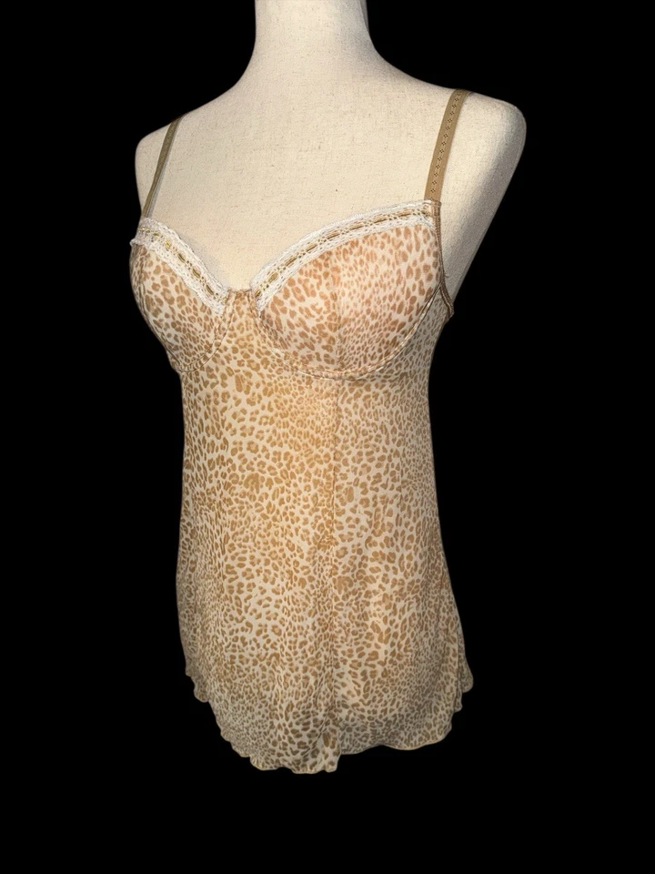 Sujetador Babydoll transparente estampado de leopardo Rampage Y2K camiseta sin mangas forrado LG caprichoso Foto 3 de 4