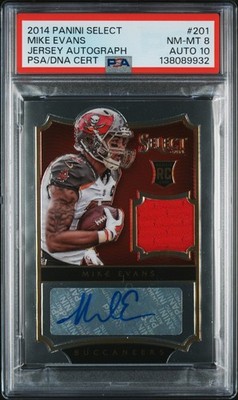 2014 MIKE EVANS 58/149 PANINI SELECT JERSEY AUTOGRAPH ROOKIE PSA 8 AUTO 10 201
