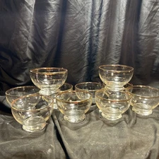 Libbey  Clear Dessert Cups With Gold Rim /Stripes 2 Sets  Of 5 Available VTG MCM