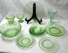 Vintage Uranium Green Depression Glass Mixed Lot Plates Bowls Creamer UV Glow
