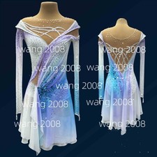 Ice Figure Skating Dress Rhythmic Gymnastics Twirling Competition blue dyeing