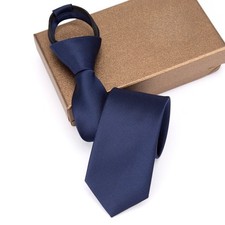 Men's Zipper Necktie Solid Color Slim Lazy Tie Business Wedding Formal