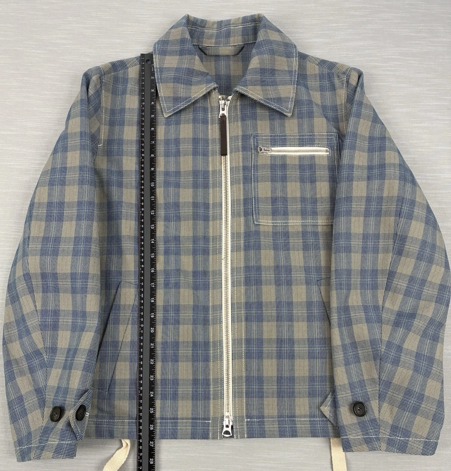 Acne Studios Plaid Jacket Blue & Taupe Two-Way Zipper Size 48 - product detail image 9