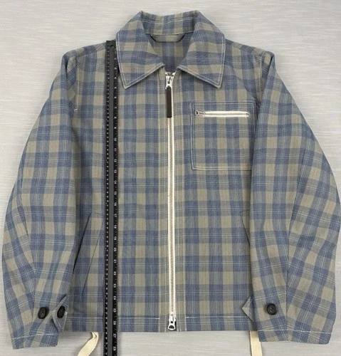 Acne Studios Plaid Jacket Blue & Taupe Two-Way Zipper Size 48 image 9