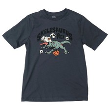 Boys Gray Skeleton T-Rex Dinosaur Halloween T-Shirt Tee Shirt