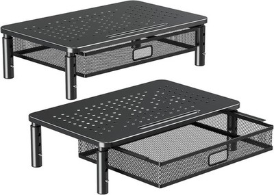 2 Pack Monitor Stand Riser with Drawer, 3 Height Adjustable with Larger Storage