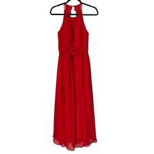 Azazie Dress Size C Red Sleeveless Halter Keyhole Back Chiffon Prom Homecoming