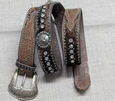 Y2K vintage NOCONA buckle belt STUDDED cowhair 42 leather RHINESTONE cowboy