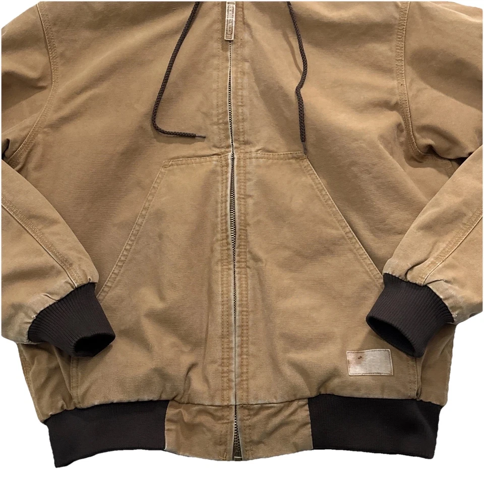 C. E. Schmidt Workwear Canvas Duck Hooded Jacket Brown Quilted Lining Medium MR - Image 3 of 4