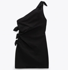 Zara One Shoulder Mini Dress L Black Party Cocktail Night 100% Polyester Chic