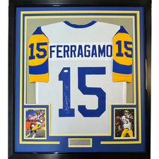Framed Autographed/Signed Vince Ferragamo 35x39 Los Angeles White Jersey JSA COA