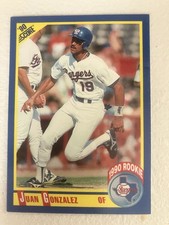 Score 1990 Juan González #637 Rookie Base Texas Rangers Baseball Card. rookie card picture