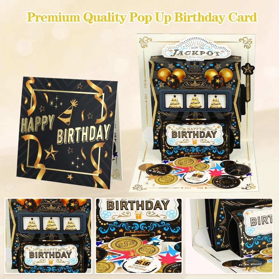 Tarjeta emergente de feliz cumpleaños - Tarjetas de regalo de cumpleaños con bote de casino de 6""x 6"" con... Foto 3 de 4