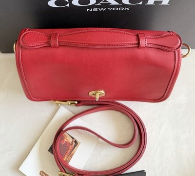 COACH VINTAGE RED LEATHER COURT SATCHEL CROSSBODY BRASS 9870 USA