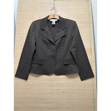 Sag Harbor Petite Blazer Brown Herringbone Faux Suede Trim Jacket Size 10P