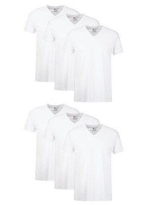 Hanes Mens Cotton, Moisture-wicking V-neck Tee Large, White - 6 Pack 