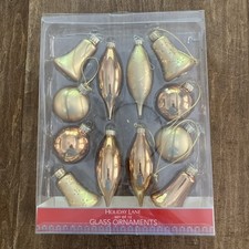 Set of 12 Macy's Holiday Lane Glass Christmas Ornaments Gold Bell Ball