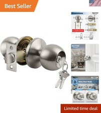 Versatile Satin Nickel Entry Door Lock Knob - Adjustable Latch for Perfect Fit