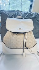 Coach Mini Backpack Signature Canvas White Leather Trim 