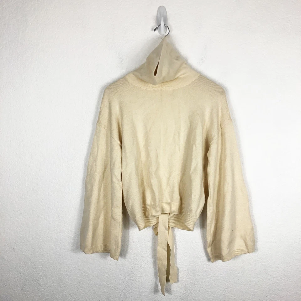 LPA Revolve Cybil Sweater in Cream Size XL Open Back Bell Sleeve Knit Turtleneck - Image 3 of 4