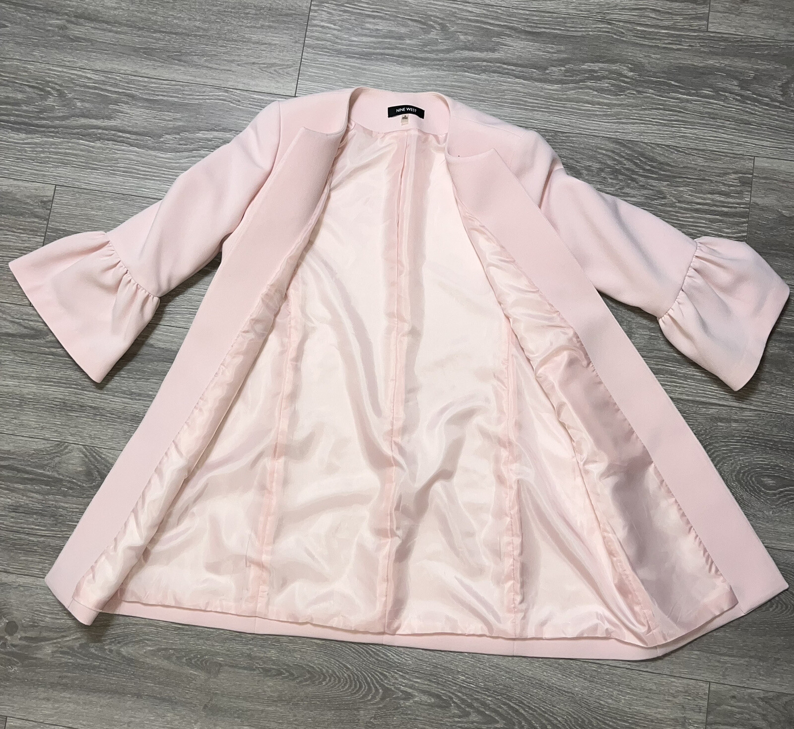 Nine West 3/4 Bell Sleeve Babydoll Longline Coat Jacket Light Pink y2k 6 S New