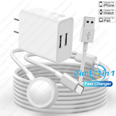 For iPhone Apple Watch iWatch 7/6/5/4/3/2/1/SE USB Magnetic Charger Cable Block