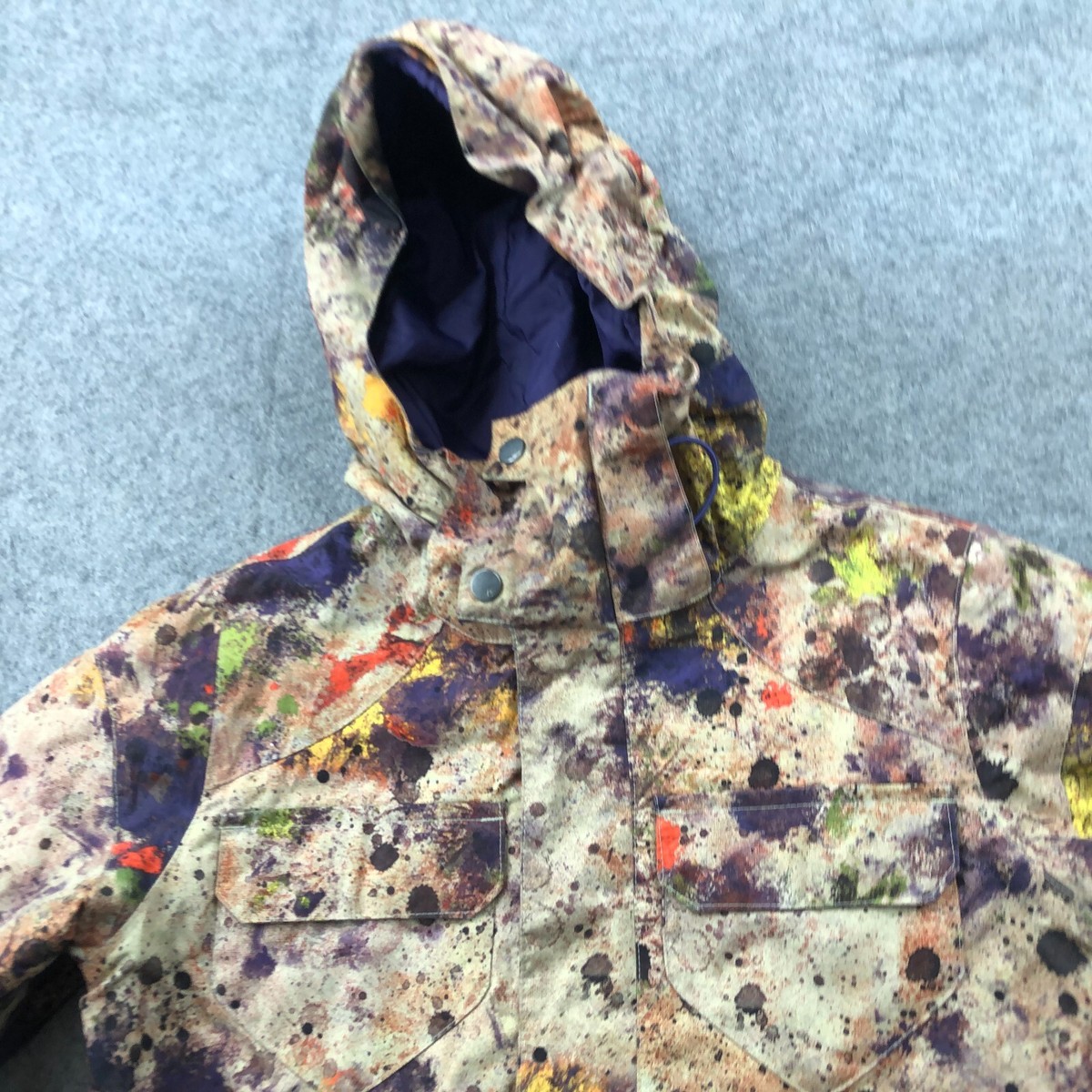 BURTON Jacket Womens XS Beige Paint Splatter DRYRIDE Hooded