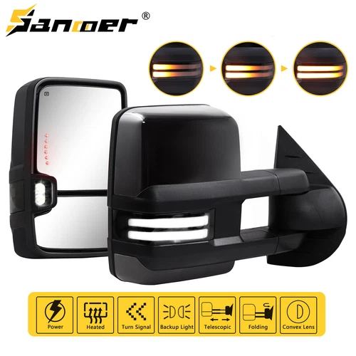 For 2007-2013 Silverado Sierra 1500 2500HD Gloss Black Towing Mirrors Switchback