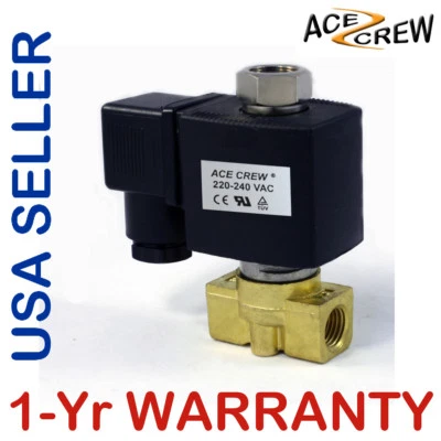 ACE CREW 1/4 inch NORMALLY OPEN 220V-240V AC Brass Solenoid Valve NPT ONE-YEAR WARRANTY