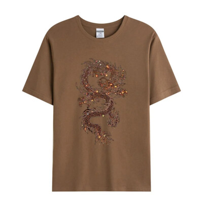 Fashion Dragon Rhinestones Summer Short Sleeve Luxury Men Trend Black T-Shirt