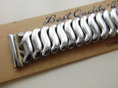 Chromium plated 16 MM Hong Kong 1960's made flex watch bracelet - Picture 2 of 4