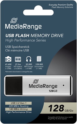 Mediarange USB Stick 128GB Speicherstick High Performance silber USB 3.2 Gen 1