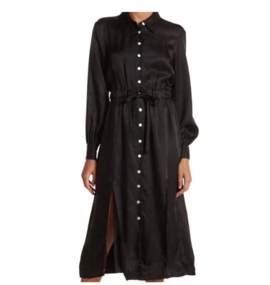 NWT $395 Cinq a Sept Joyce Button down Midi Dress Size 8 Black