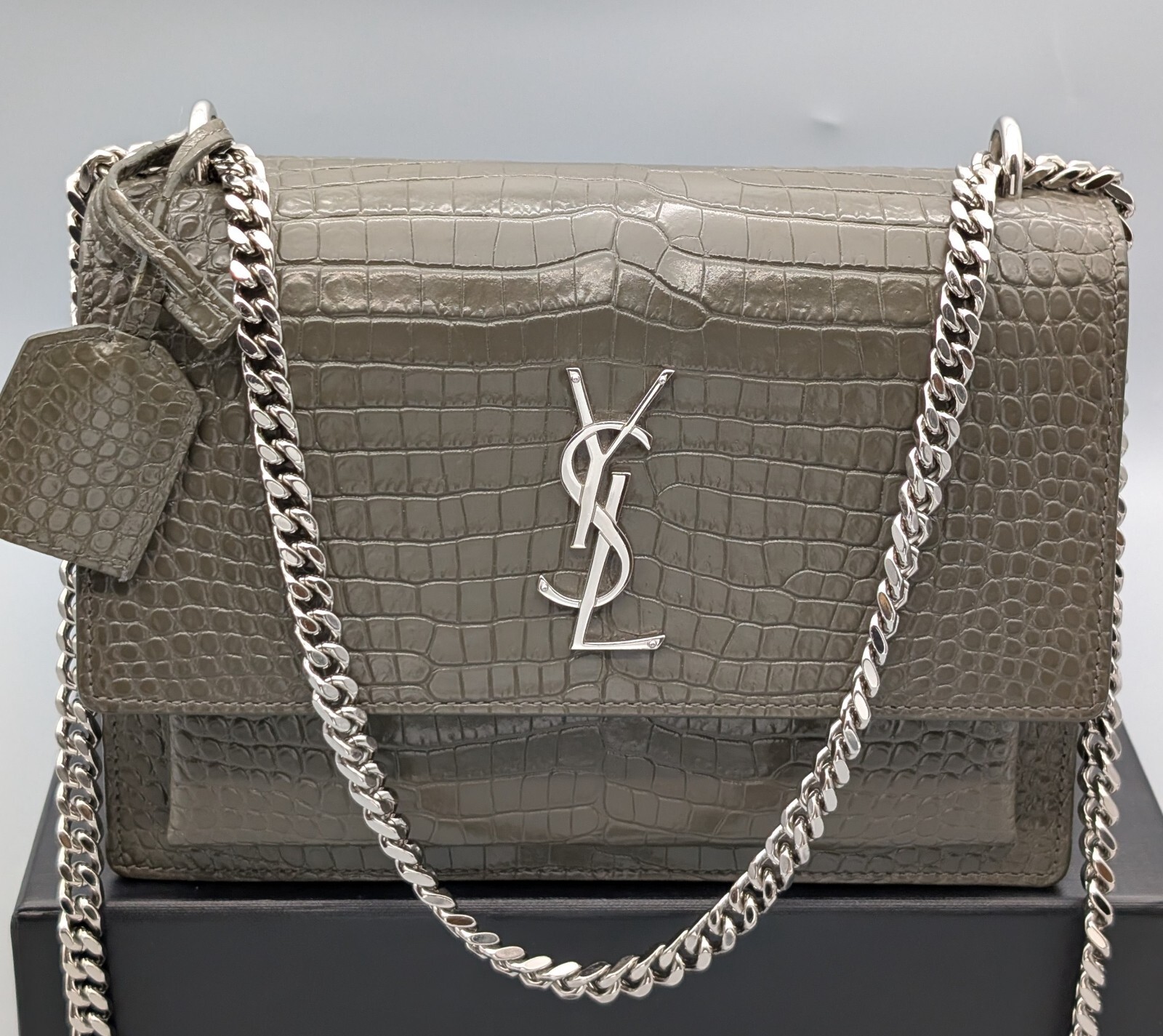 Borsa a tracolla YSL Saint Laurent Medium in rilievo coccodrillo monogramma #...