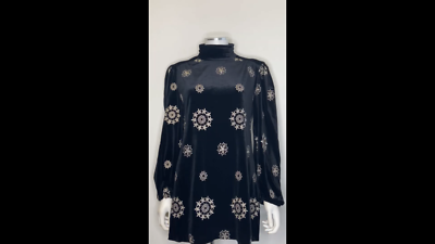 ZARA BLACK VELVET EMBROIDERED DRESS HIGH NECK BALLOON SLEEVES DOILY FLORAL  TUNIC | eBay