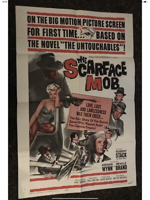 SCARFACE MOB 1sh 1962 Barbara Nichols, cool art of Robert Stack as Eliot Ness