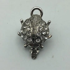Beatle Bug Insect Ladybug Fob Clip Silver Tone Metal Clear Rhinestones NOT A PIN