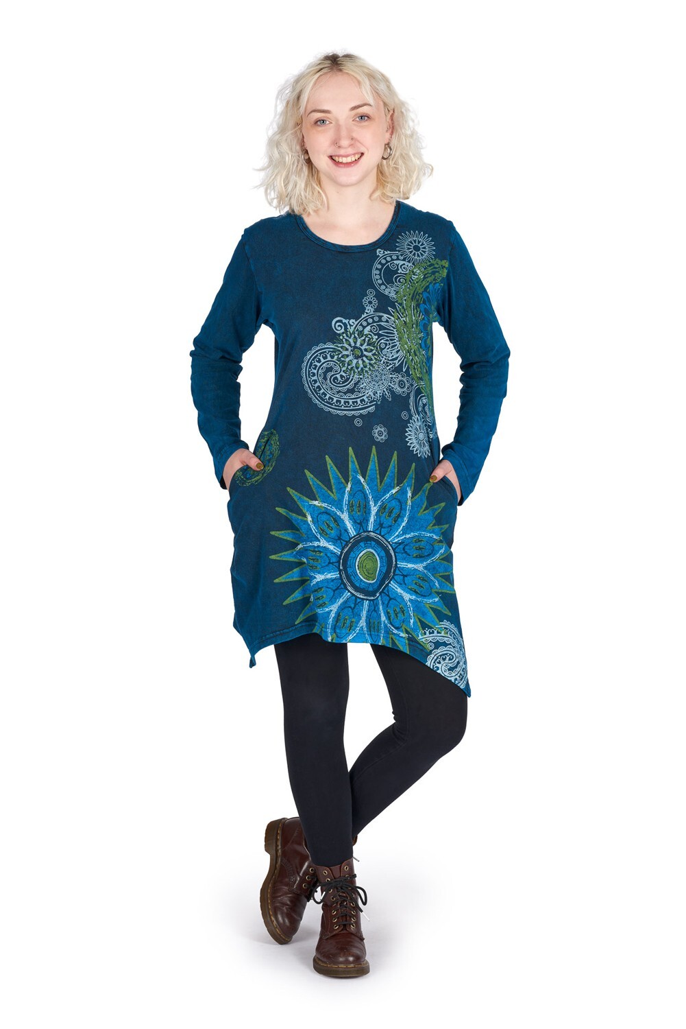 Wicked Dragon Blue 100% cotton jersey ethnic hippie boho tunic dress L/XL BNWT image 9